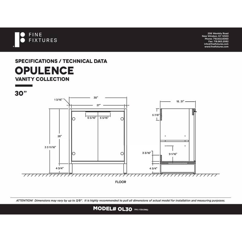 Fine Fixtures Opulence Collection Bathroom Vanity with White Ceramic Sink