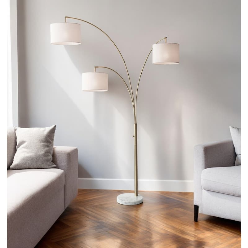 HomeRoots 74" Brass Three Light Tree Floor Lamp With Off White Solid Color Drum Shade - 35.00