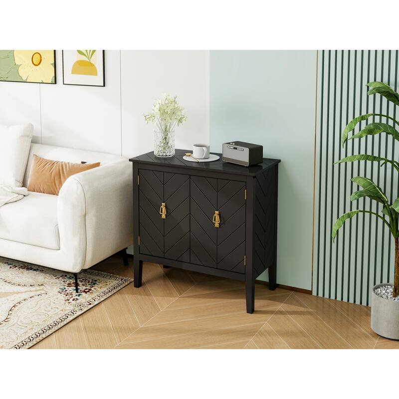 Sideboard Buffet Cabinet, Storage Cabinet with Adjustable Shelves, 2 Door Wood Stripe Accent Cabinet