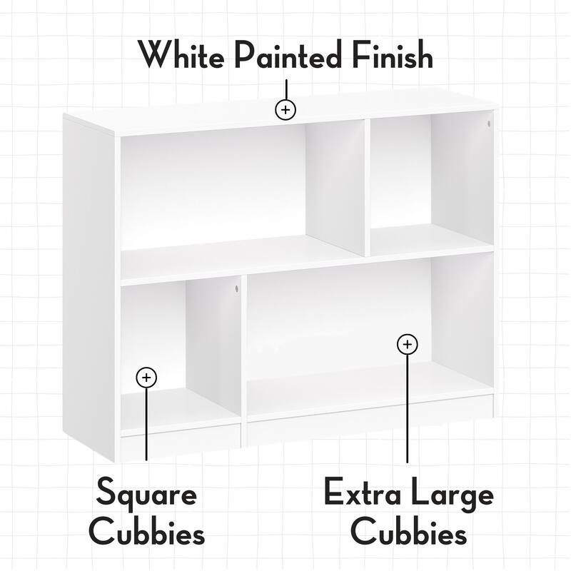RiverRidge Kids Horizontal Bookshelf Toy Organizer with 2 Storage Shelves & Cubbies for Playroom Book Storage for Kids - White