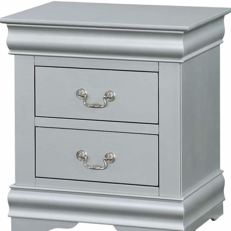 Wood Nightstand with 2 Drawers and Metal Handles - Platinum