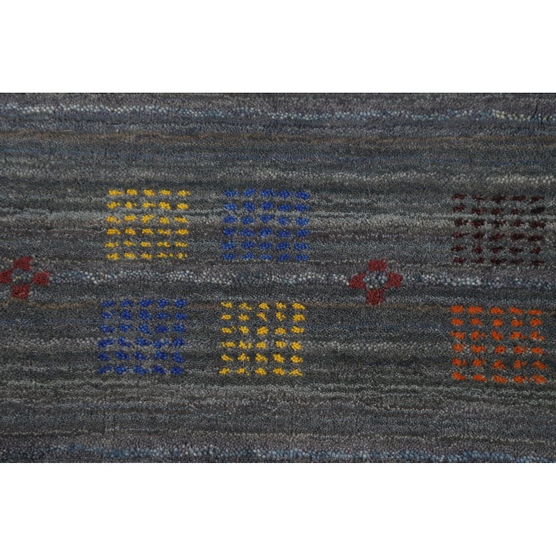 Striped Gray Gabbeh Oriental Area Rug Hand-Knotted Wool Carpet - 5'0"x 7'11"