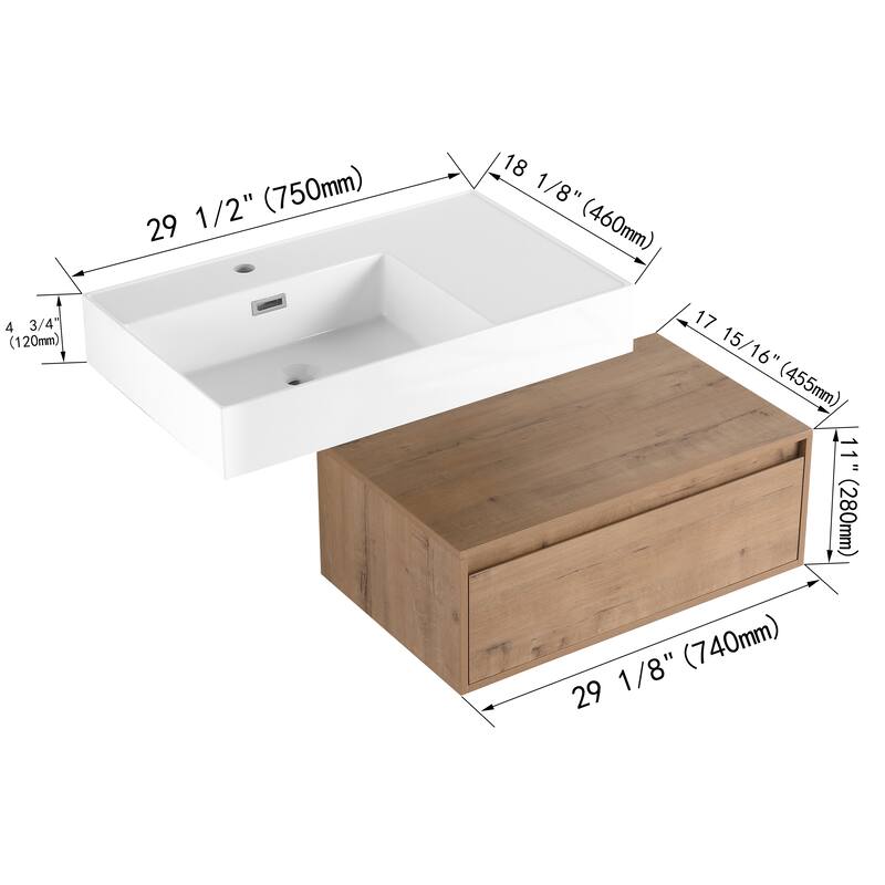 ARTCHIRLY 30/60 Inch Bathroom Vanity with Sink, Floating Bathroom Vanity With Soft Close Drawer