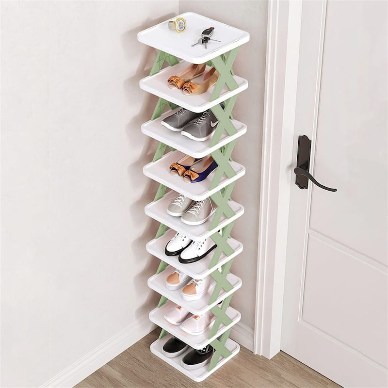 9-Tier Narrow Entryway Shoe Rack Free Standing Vertical Shoe Organizer - Green