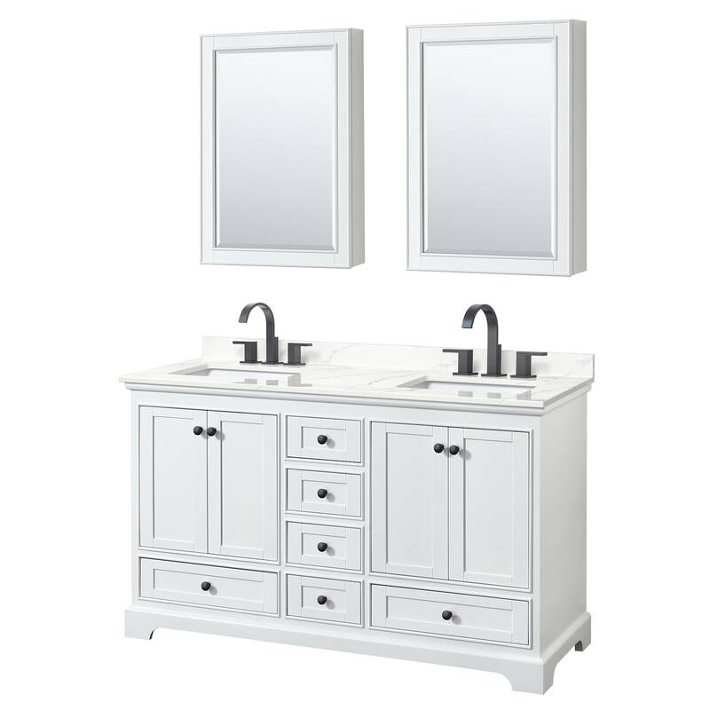 Wyndham Collection WCS202060D-QTZ-US3MED Deborah 60" Free Standing - White / Giotto Quartz Top / Matte Black Hardware