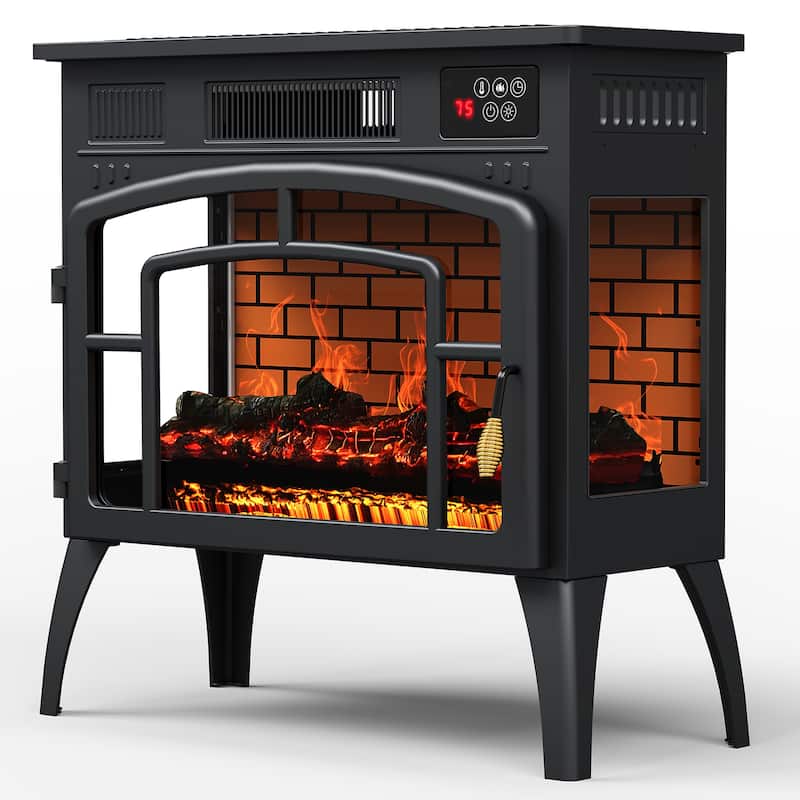 Freestanding Electric Fireplace Heater with Realistic 3D Flame - N/A - Black