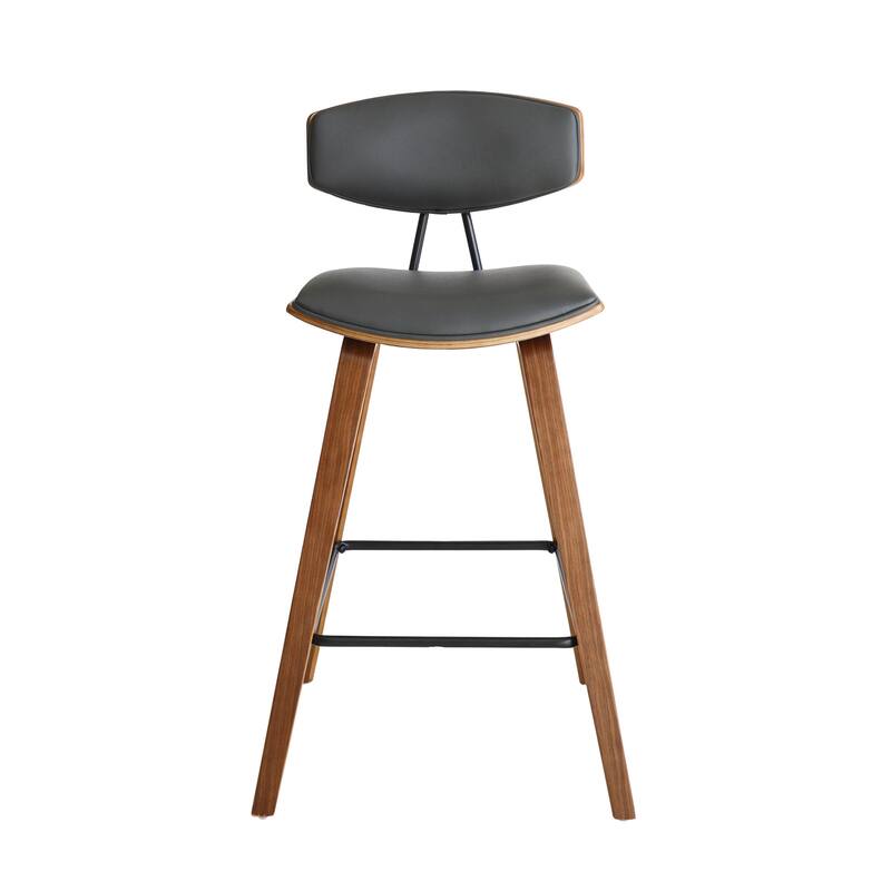 Iron Low Back Fabric Counter Bar Stool with Footrest and Wood Finish - 19” x 16” x 36” (D x W x H)