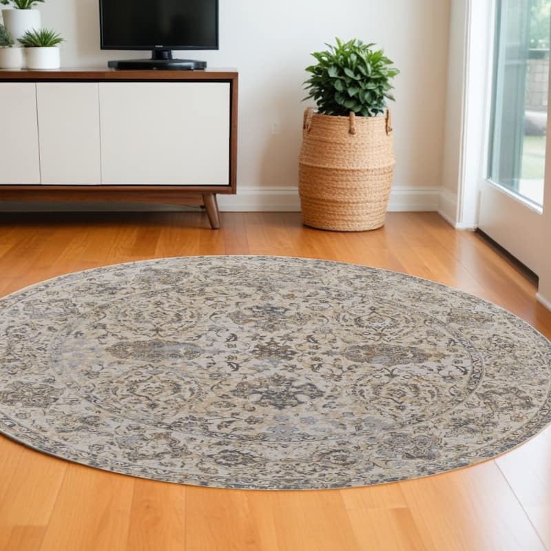 Tino Power Loomed Distressed Geometric Area Rug By HomeRoots - 93' X '93' X '0.39 - 93' X '93' X '0.39 - Natural/Criss Cross - Round