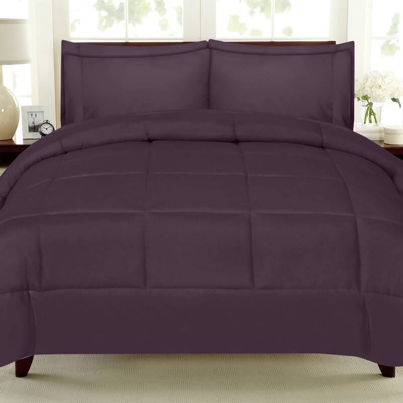 Sweet Home Collection Luxury Solid Bed-In-a-Bag with Sheet Set - Eggplant - Queen