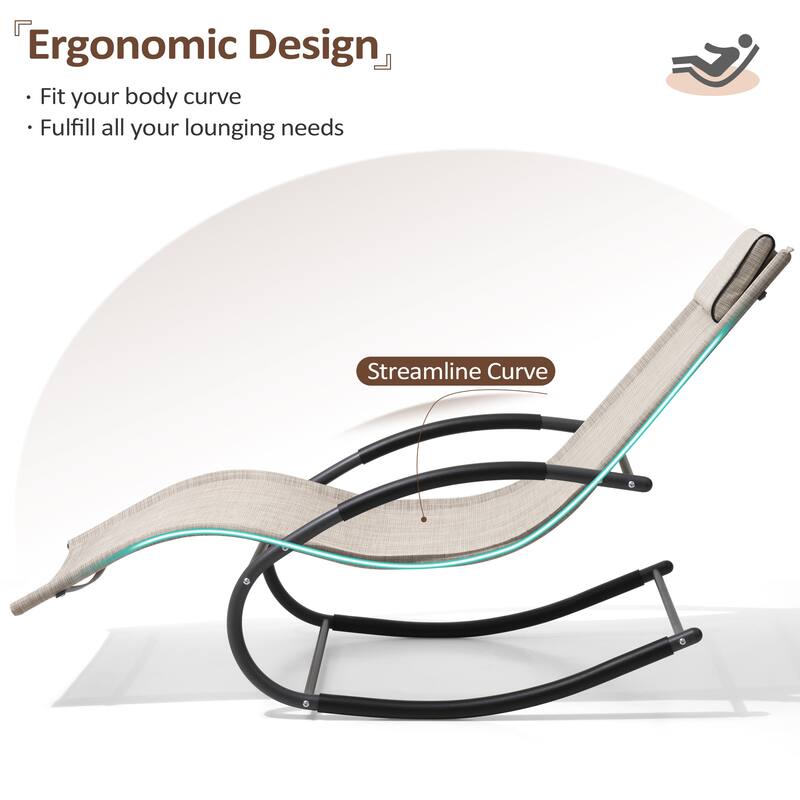 VredHom Outdoor Rocker Chaise Lounge Chair with Pillow