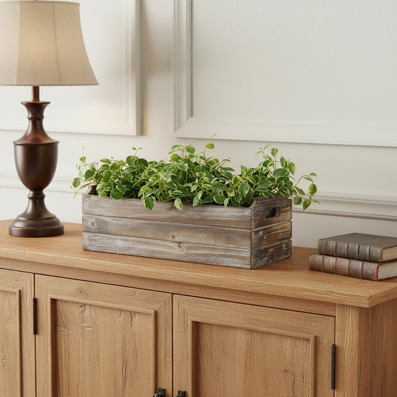 HomeRoots Brown Wood 200 Ounce Rectangular Distressed Planter Box - 14.25 in. x 4.50 in. x 5.25 in. - Brown - 14.25 in. x 4.50 in.  x 5.25 in.