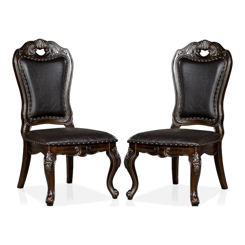 Abeni Traditional Walnut Solid Wood Nailhead Trim Side Chairs (Set of 2) by Furniture of America