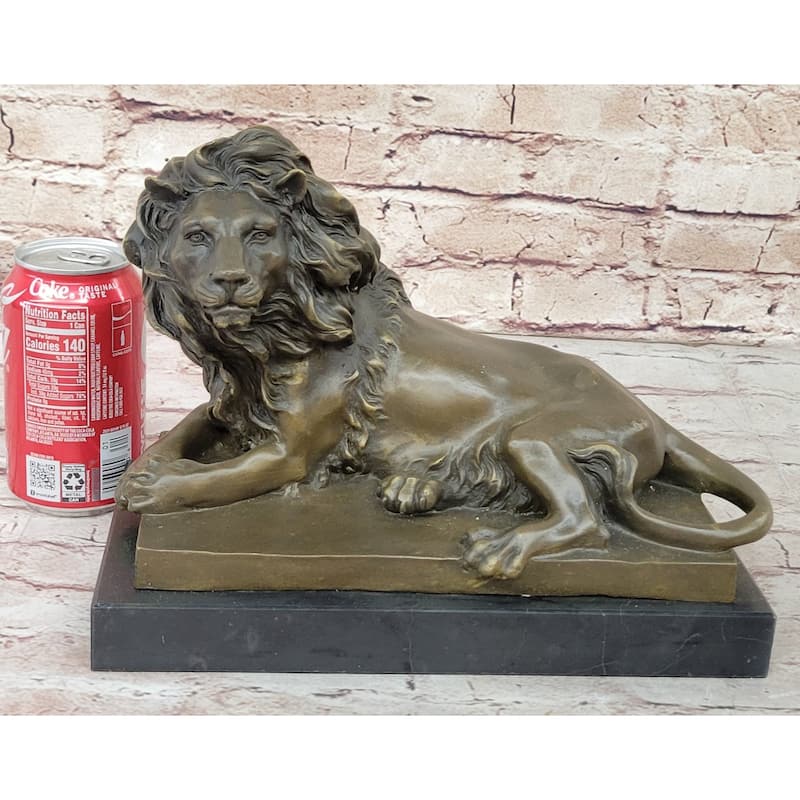 Signed Barye African Male Lion King Of Jungle Resting Bronze Sculpture Art Deco