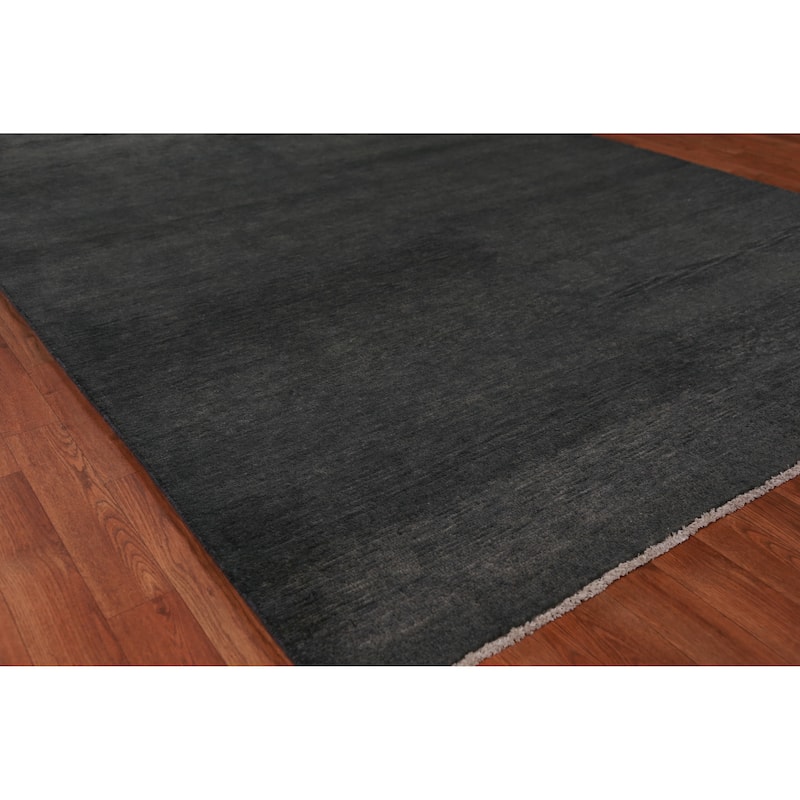 Hand Knotted Oriental 100% Wool Carpet Modern Solid Greys & Charcoal Gabbeh Area Rug - 9' 0'' X 6' 1''