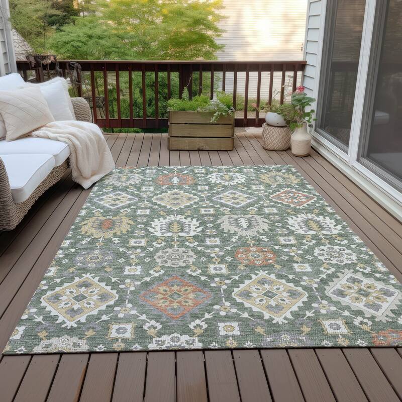Machine Washable Indoor/Outdoor Boho Global Chantille Rug - Green - 9' x 12'