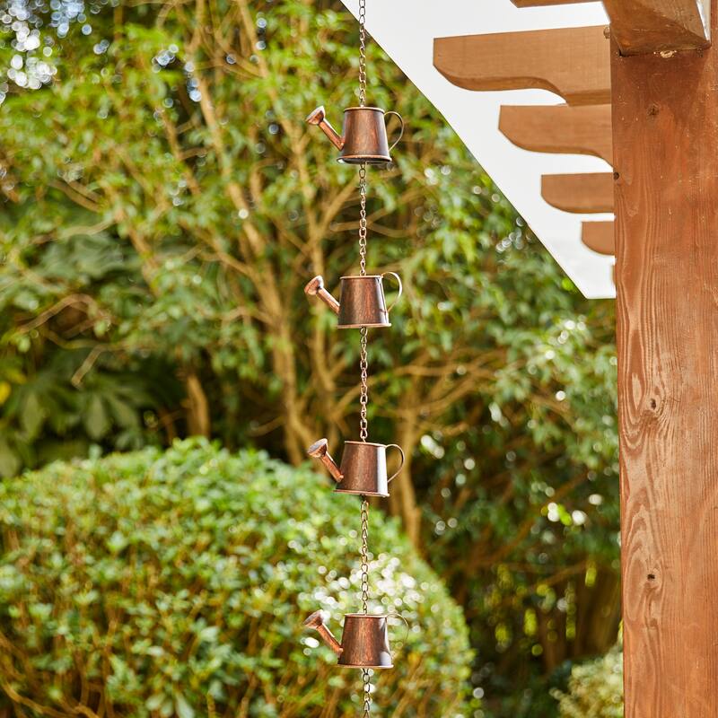 Glitzhome 8.5ft Faux Copper Watering Pot Rain Chain with Clip