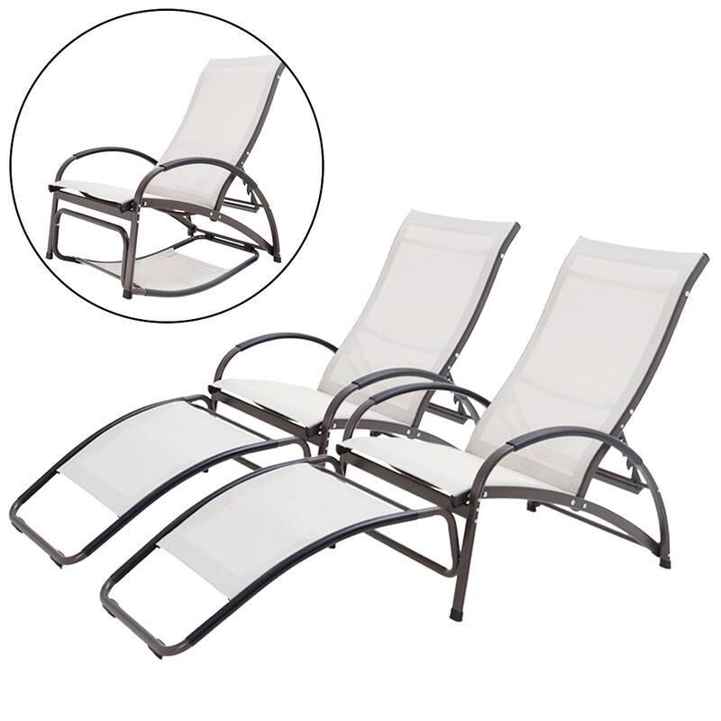 Outdoor Adjustable Chaise Lounge Chairs with Wheels Aluminum Sun Lounger