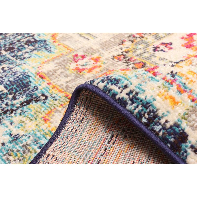 ECARPETGALLERY Machine Made Lotus Navy Area Rug