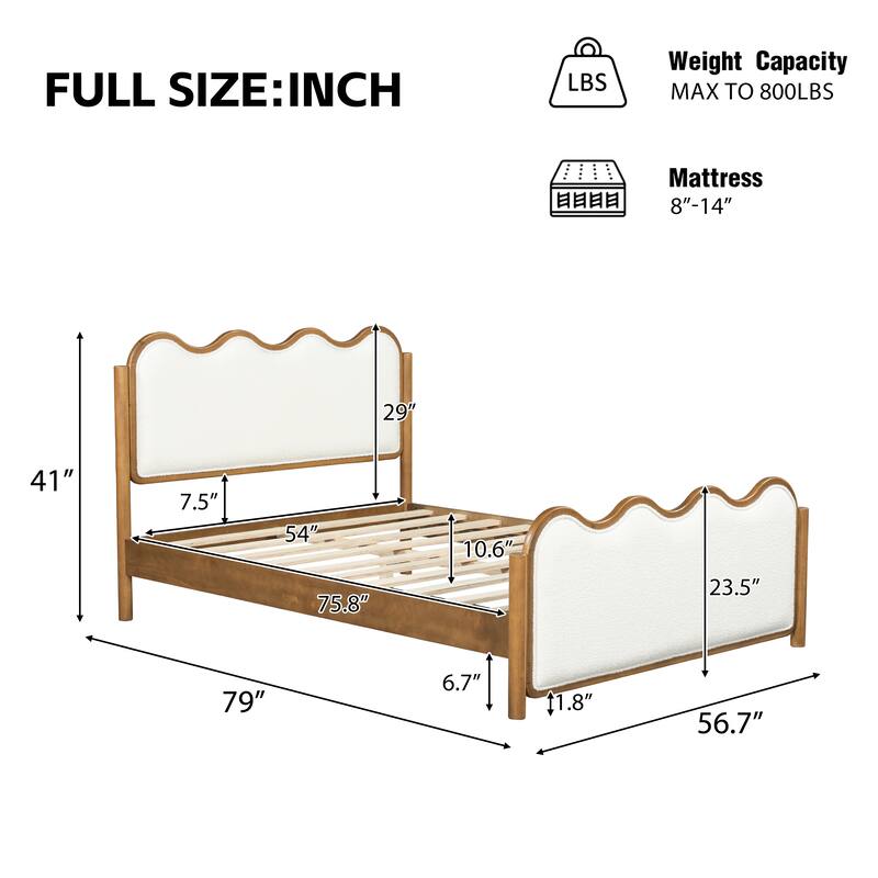 Christopher Knight Home - Modern Upholstered Boucle Bed Frame with Wooden Legs with Wavy Curved Headboard