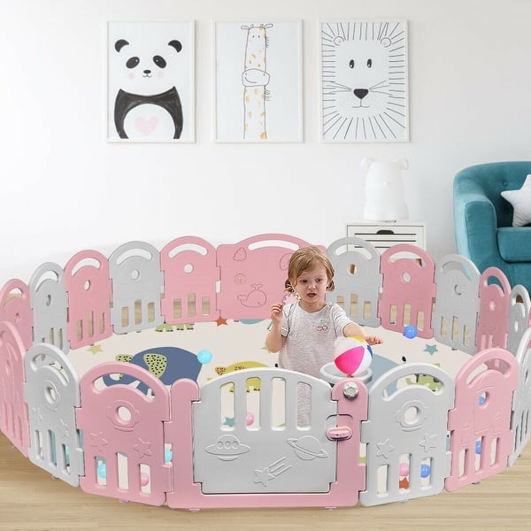 Shop 20 Panel Playpen With Music Box Basketball Hoop Pink