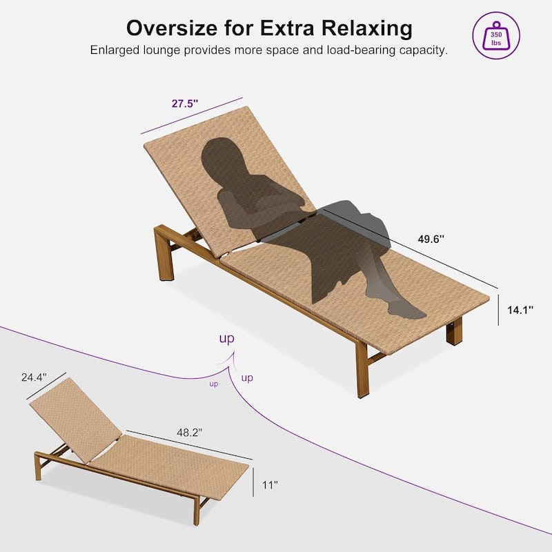 PURPLE LEAF Patio Wicker Chaise Lounge , Aluminum Outdoor Pool Lounge Chair with Adjustment Backrest