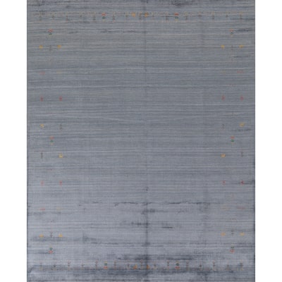 Blue & Gray Gabbeh Oriental Area Rug Handmade Wool Carpet - 8'1"x 9'7"
