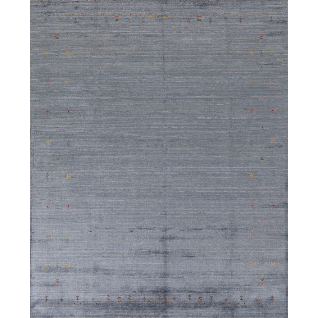 Blue & Gray Gabbeh Oriental Area Rug Handmade Wool Carpet - 8'1"x 9'7"