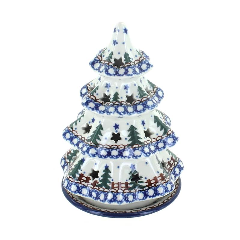 Blue Rose Polish Pottery 512 Ceramika Artystyczna Small Christmas Tree Luminary - Rustic Pines