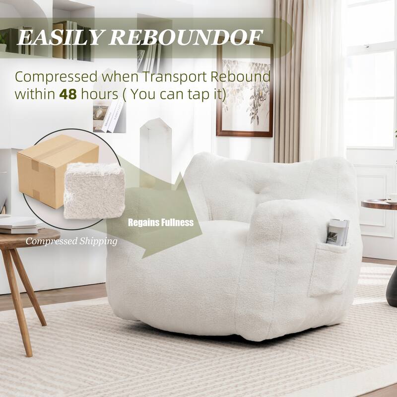 HOMEFUN Teddy Fabric Upholstered High-Density Foam Bean Bag Sofa Chair with Armrests