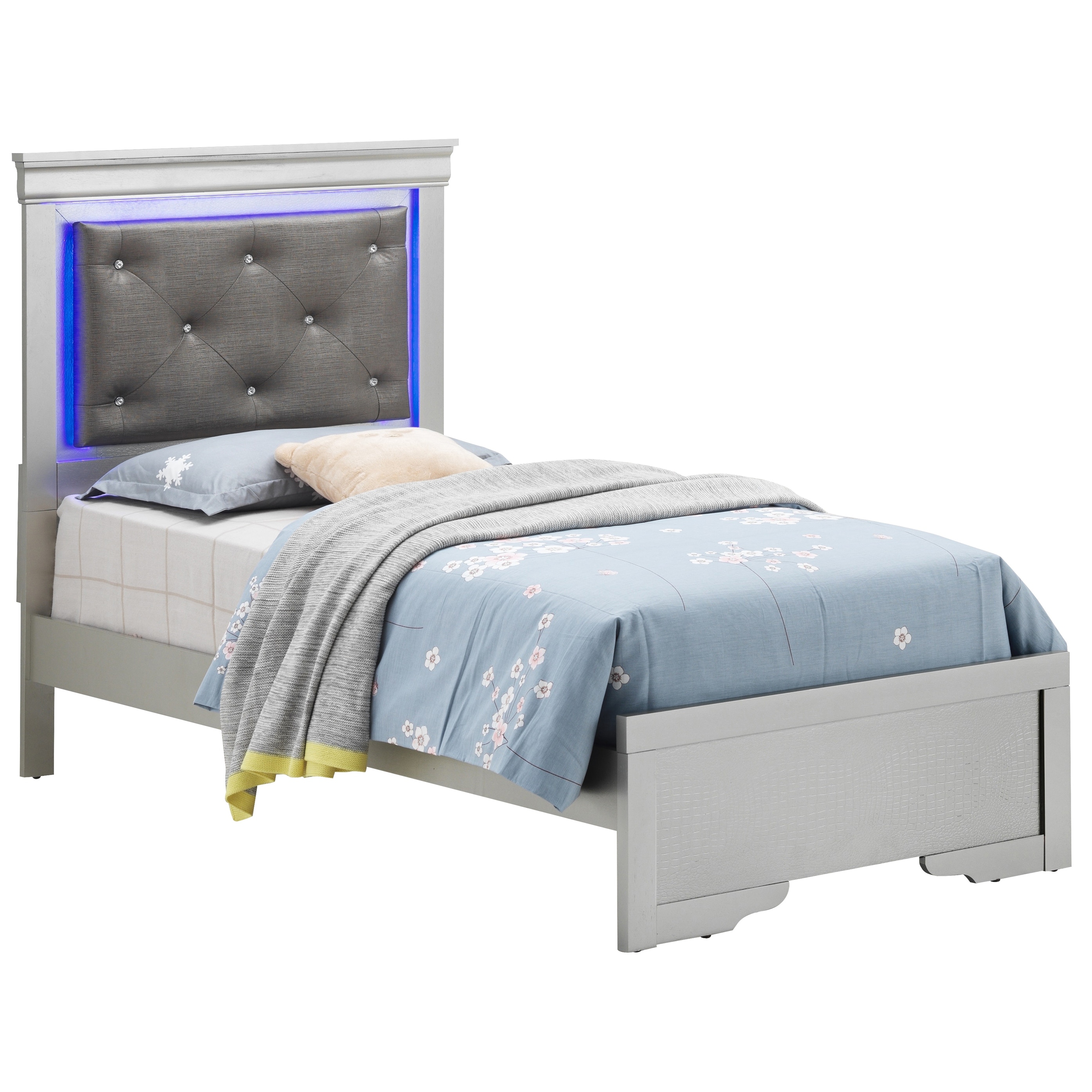 Twin Wood Platform Bed with LED Croc Design