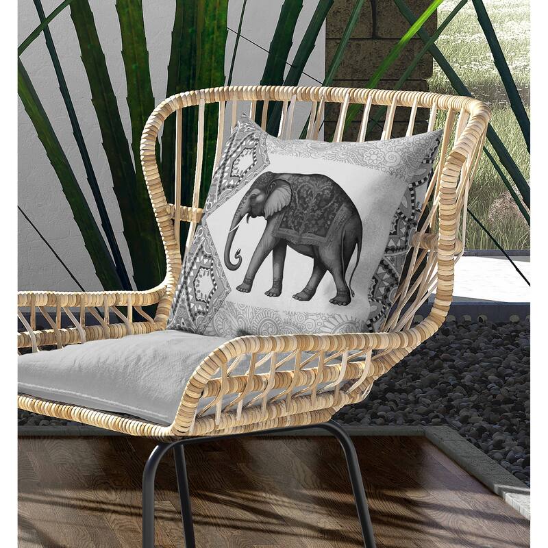 Floraphant Indoor/Outdoor Reversible Throw Pillow Grey and Black
