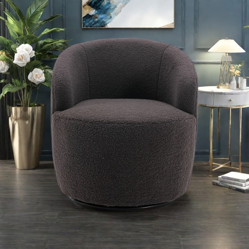 Wool Swivel Barrel Chair 360° Rotating Accent Chair with Metal Base