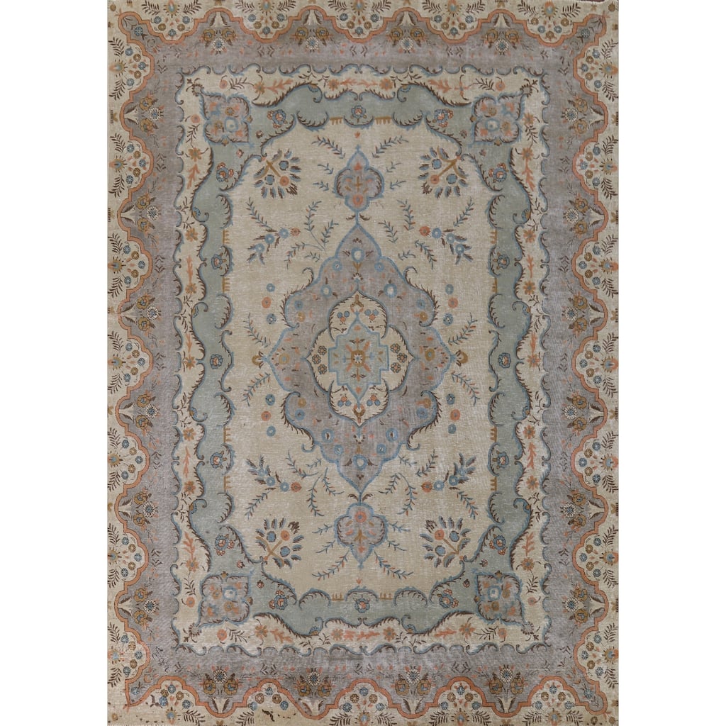 Tabriz Vintage Persian Area Rug Handmade Wool Carpet - 8'7" x 11'5"