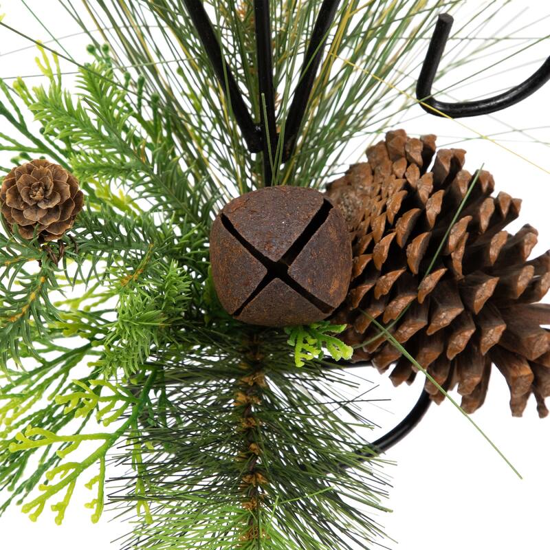 Pine Cones and Jingle Bell Christmas Pillar Candle Holder - 10"
