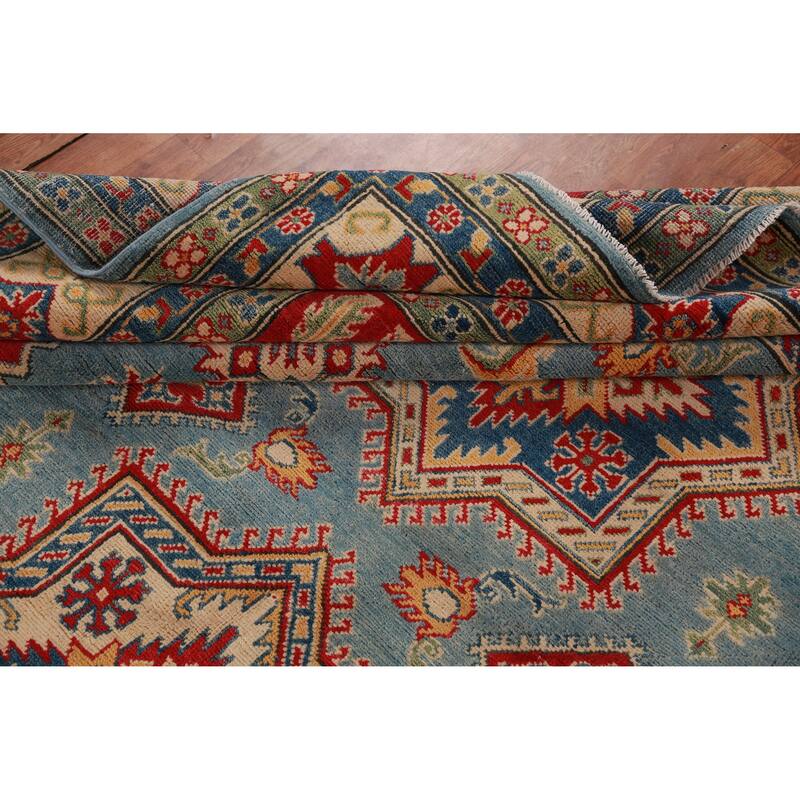 Hand Knotted Oriental 100% Wool Carpet Traditional Geometric Navy Blue & Blues Kazak Area Rug - 16' 3'' X 9' 10''