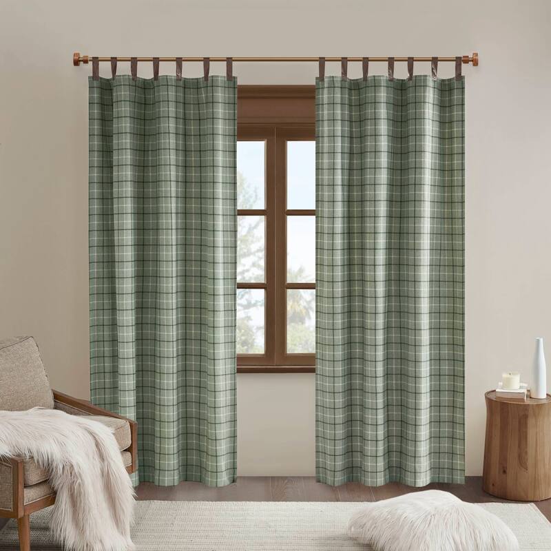 Madison Park Anaheim Plaid Faux Leather Tab Top Single Curtain Panel with Fleece Lining