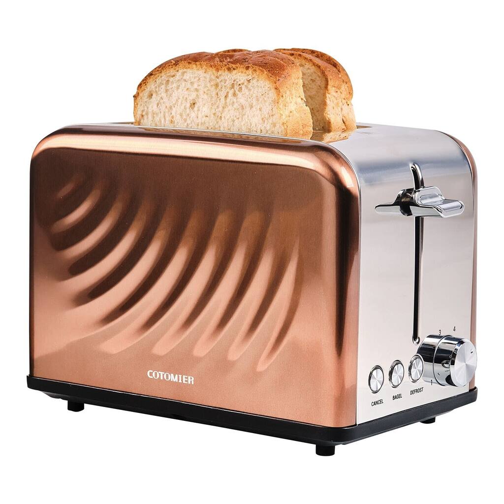Toaster 2 Slice, Retro Cream White Stainless Steel Toaster with Defrost Bagel Cancel Function & 6 Shade Settings (Rose Gold)