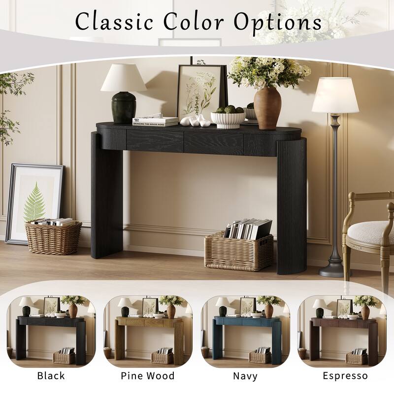 Oval-shaped Top Entryway Table Sofa Table with 2 Drawers, Fluted Console Table for Hallway or Home Decor