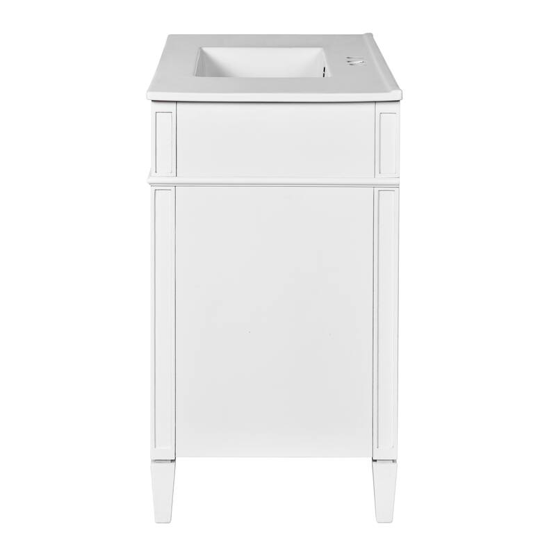 Modern Single Sink Bathroom Vanity Cabinet with Door Rack, Tip-out Drawer, 2 Pull-out Drawers, Metal Knobs and Adjustable Shelf