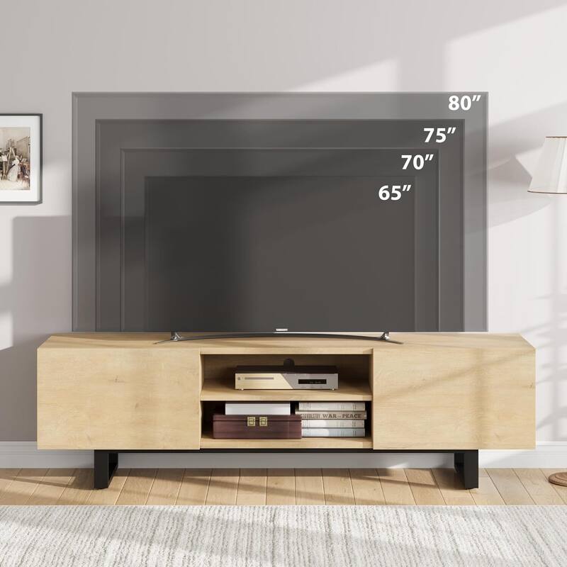 Modern 70" Entertainment Center TV Stand for 65/75/80 Inch TV with 2 Drawers & Open Shelves - N/A