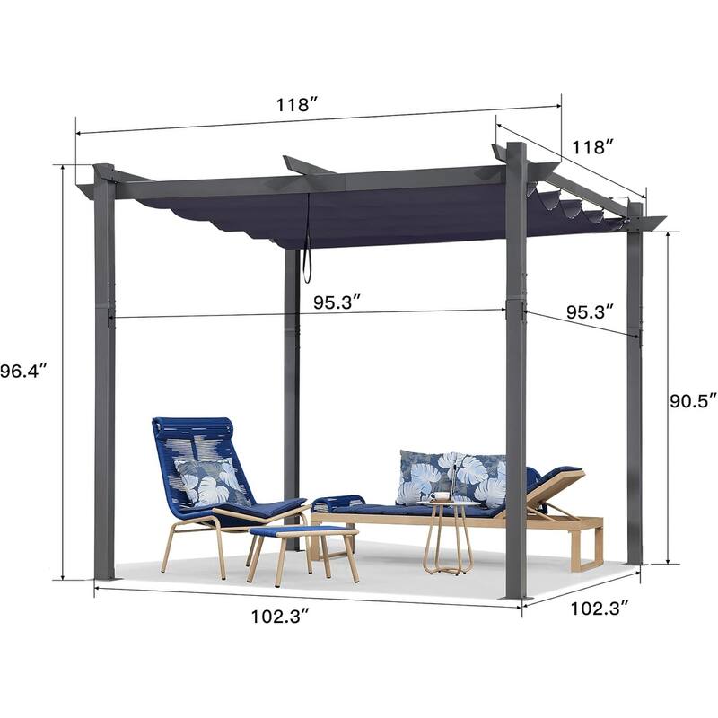 PURPLE LEAF Gazebo Outdoor Retractable White Heavy-Duty Aluminum Pergola with Extra Top Roof
