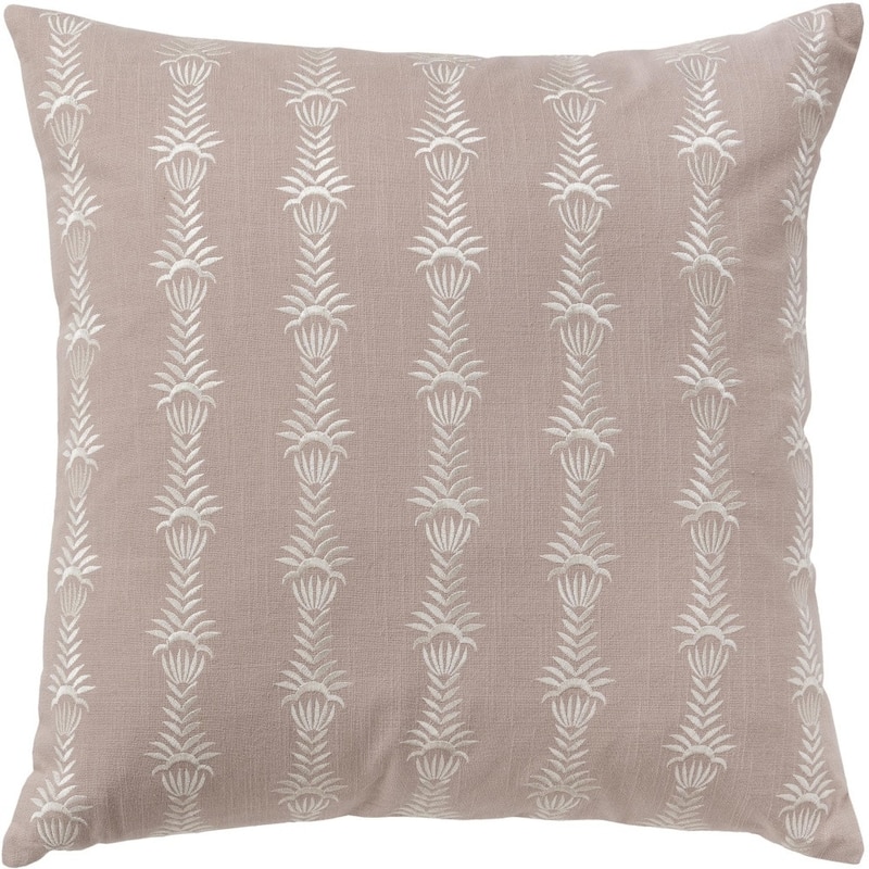 HomeRoots 20" Pink and White Botanical Stripe Cotton Throw Pillow With Embroidery