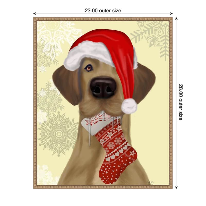 Christmas Drooly Christmas Dane by Fab Funky (23 x 28 in.), Framed Canvas Wall Art Print - Sylvie Beaded Rustic Natural