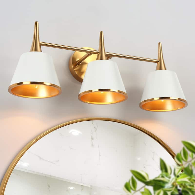 Nisa Modern 3-Light Bathroom Vanity Light White Gold Metal Wall Sconce - L 22.5"* W 7.9"* H 9"