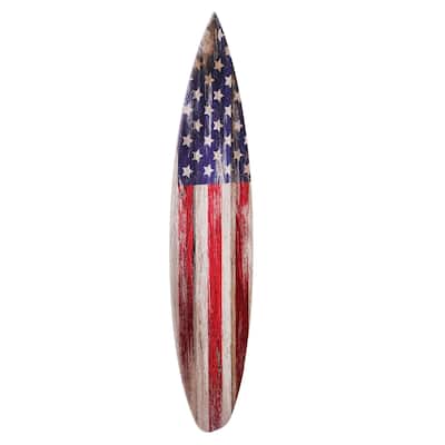 American Flag Wood Surfboard Plaque Wall Sign - 60"x15" - 60" x 15"