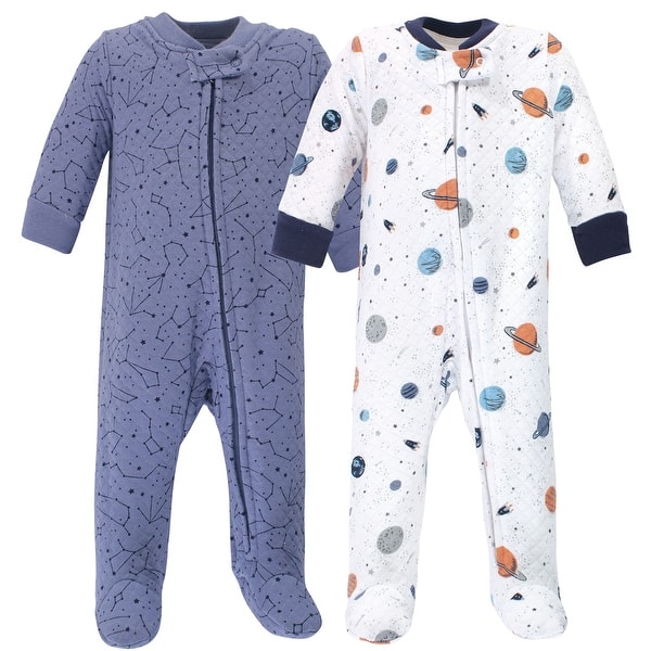 slide 1 of 1, Hudson Baby Infant Boy Premium Quilted Zipper Sleep and Play 2pk, Space 0-3 Months - Space