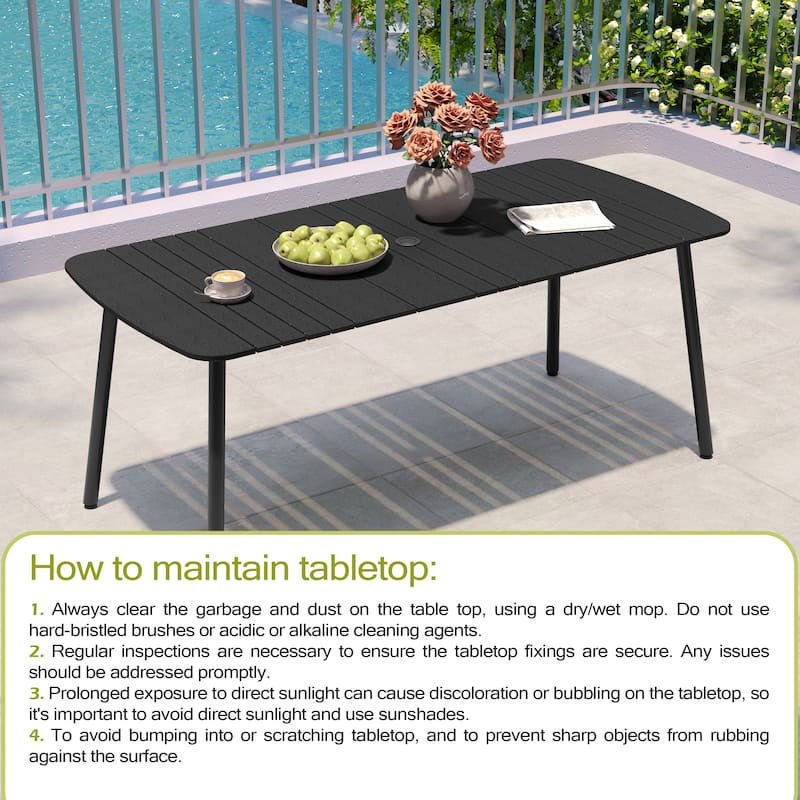 7/9PC Patio Dining Table Rectangular Aluminum Outdoor Table with Folding Chairs