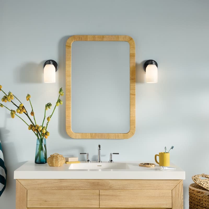 Kichler 55200 Shae 8" Tall Bathroom Sconce with Glossy White Opal