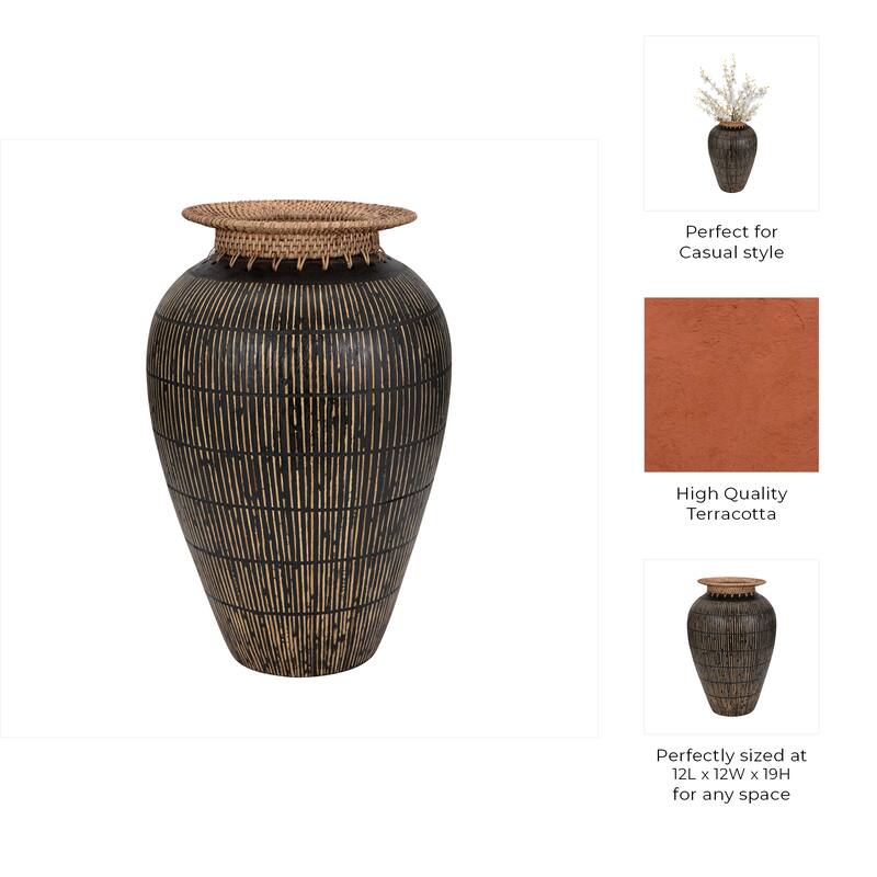 Handcrafted Decorative Table Vase with Artisan Texture, 19", Black