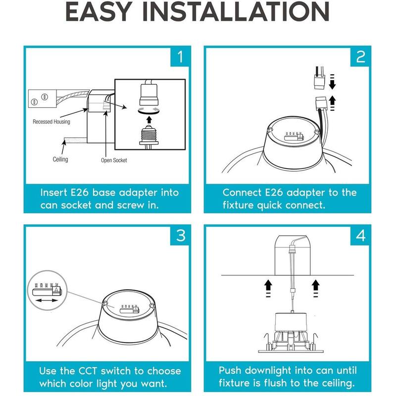 Luxrite 4" Square Recessed LED Can Light, Color Temperature Selectable 2700K / 3000K / 3500K / 4000K / 5000K (6 Pack) - 6 Pack